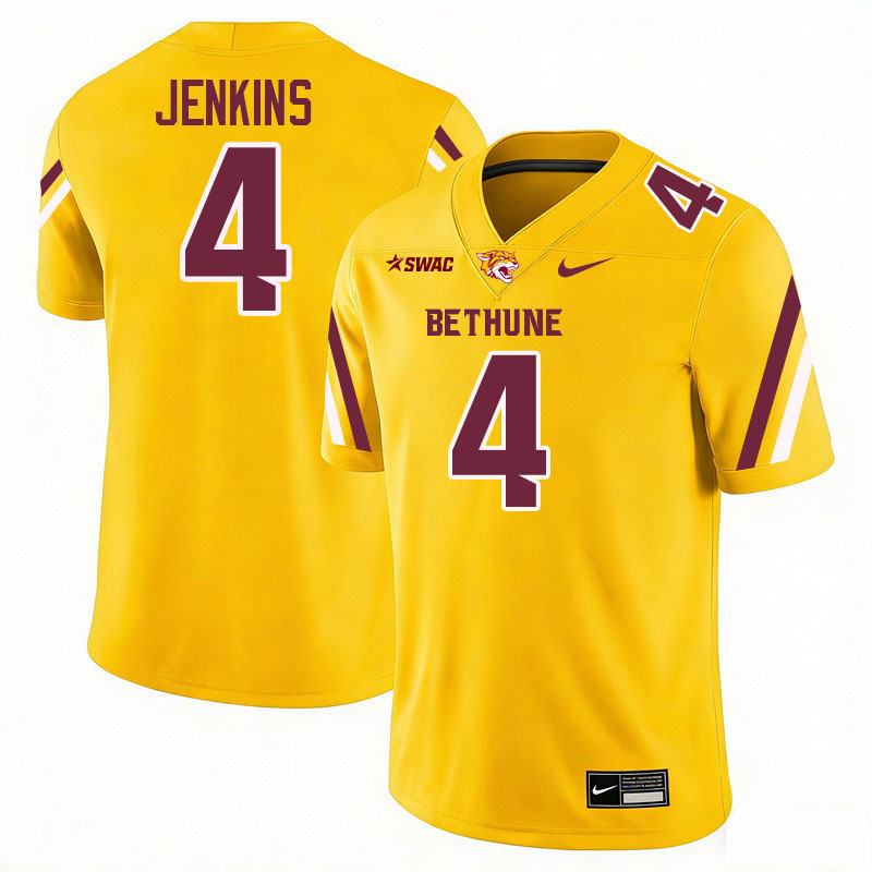 Bethune-Cookman Wildcats #4 Lorenzo Jenkins College Football Jerseys,Uniforms-Gold